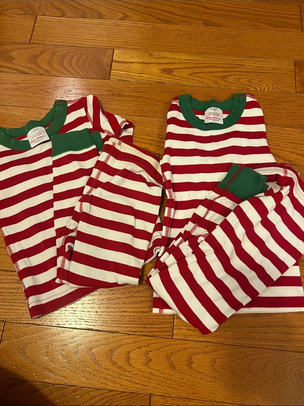 Hanna Andersson Red & White Striped Pajama Sets with Green Trim
